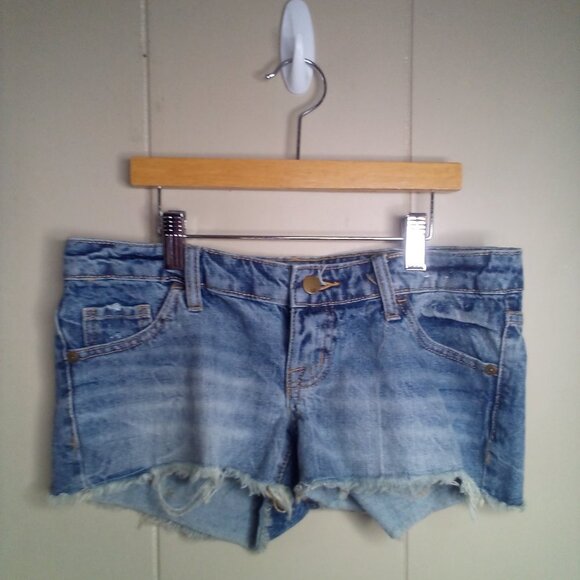 Mossimo Denim Jean Shorts 2 26 Low Rise Short Shorts Raw Hem Blue - Picture 13 of 13